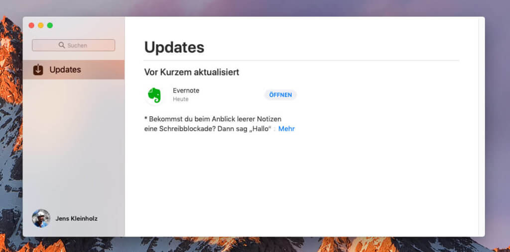 Irgendwie seltsam leer: Mein Mac App Store zeigt nur noch den Bereich "Updates" an.