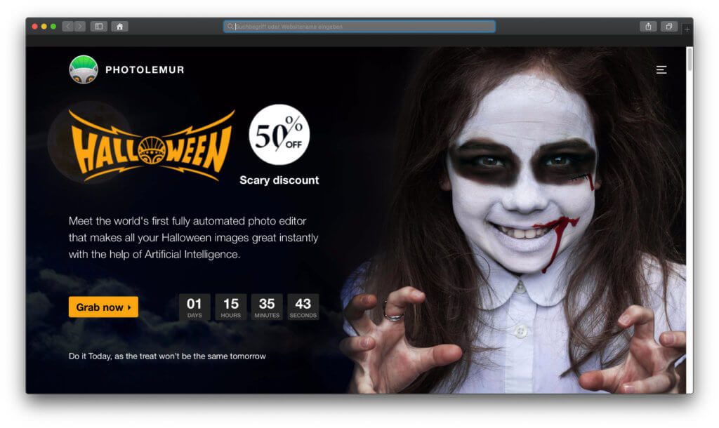 Ihr wollt Photolemur 3 günstiger kaufen? Dann nutzt jetzt den Halloween-Deal, um den Download der Fotobearbeitung-App mit 50% Rabatt zu genießen ;)
