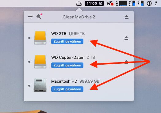 Bevor CleanMyDrive 2 richtig arbeiten kann, muss man der Software unter macOS Mojave Zugriff gewähren.