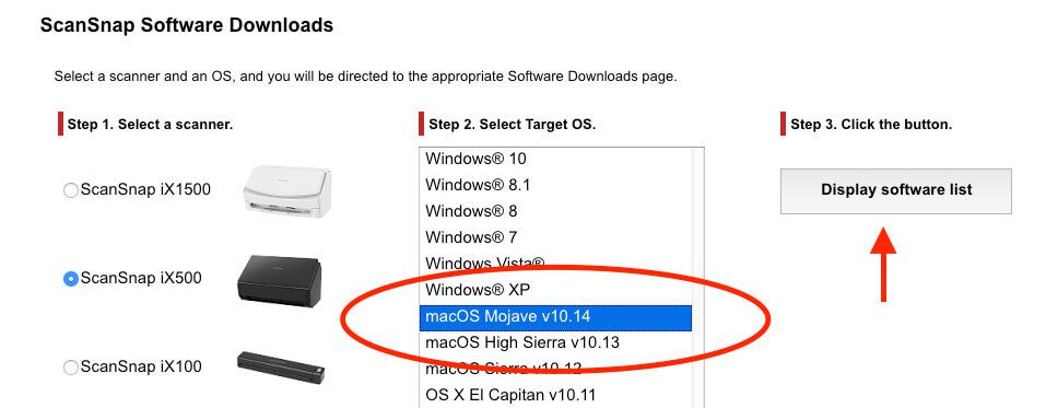 Auf der Download-Seite von Fujitsu findet man die neue ScanSnap Software für macOS Mojave.