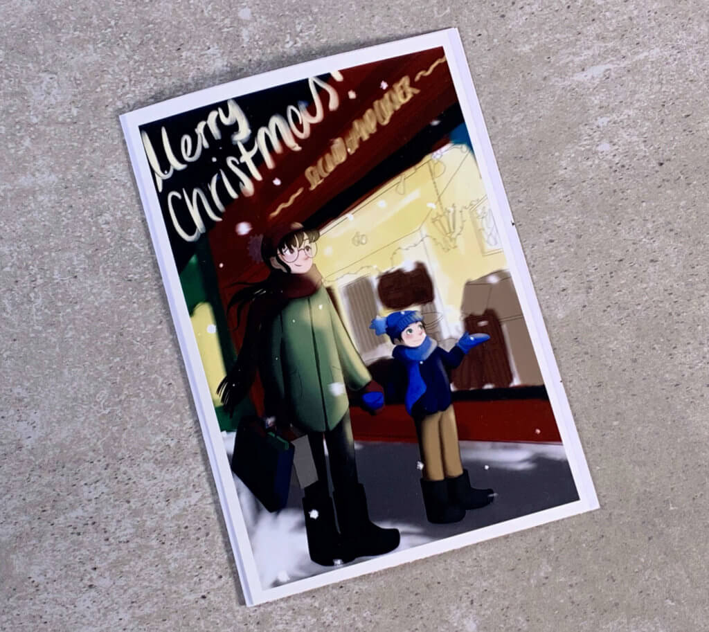 Mit dem Canon Selphy, Kreativität und ein bisschen Bastelgeschick lassen sich tolle Weihnachtskarten machen. Die Zeichnung auf der Karte ist übrigens von Mia. Man findet sie auf Instagram unter @miselchen_draws.