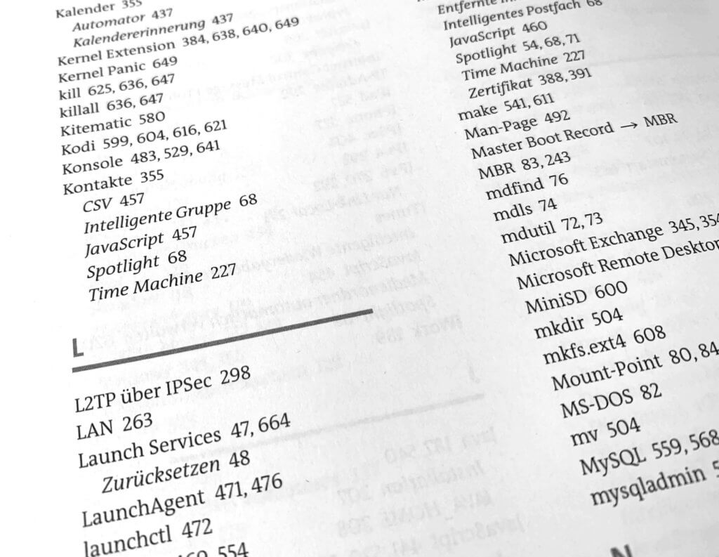 Das Inhaltsverzeichnis zeigt schon, wie detailiert das Buch über Themen von macOS berichtet. Einen eignene Kapitel zu den "Launch Services" findet man eher selten. 