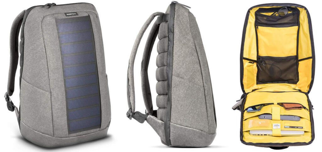 Der SunnyBAG Iconic hat ein 7 Watt Solarpaneel zum Aufladen von Smartphone, Tablet, Action Cam und Co. Der Solar-Rucksack kann auch eine Powerbank zum Zwischenspeichern der Sonnenenergie aufladen. Bilder: Amazon