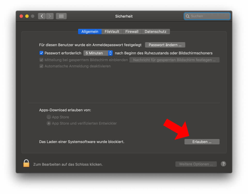 In den macOS-Systemeinstellungen kann man die Installation des Zusatzes für den Movavi Screen Recorder 10 erlauben.