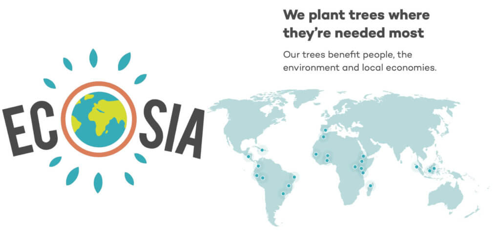 Ecosia sorgt dafür, dass jede Suche im Internet mit grünen, gemeinnützigen Projekten auf der ganzen Welt verknüpft wird.