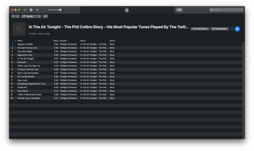 iTunes sollte die CD automatisch erkennen und auch direkt Albuminformationen anzeigen.