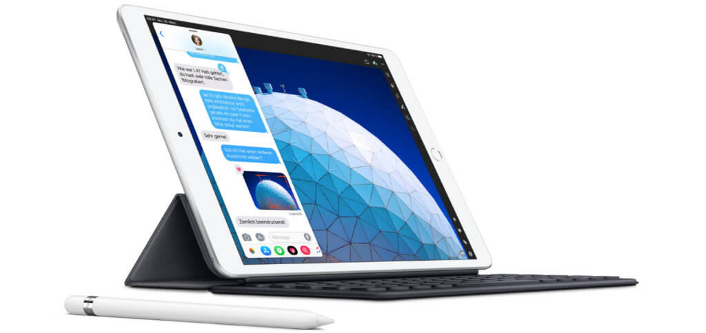 Das neue Apple iPad Air 2019 verfügt über ein 10,5 Zoll Retina-Display und einen A12-Chip. Es unterstützt den Apple Pencil, hat aber leider keinen USB-C-Anschluss. Bild: Apple