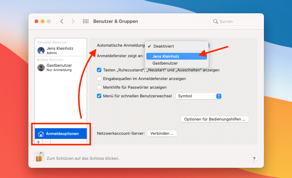 Die passende Option für das automatische Login findet man unter dem Punkt "Benutzer & Gruppen" in den Systemeinstellungen von macOS.