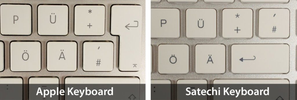 Auch die Raute- und die Return-Taste sind bei dem Satechi Keyboard etwas anders als beim Apple Magic Keyboard.