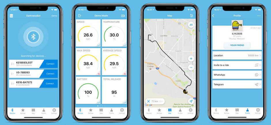 The App DarknessBot logs the power consumption of the engine, temperature of the electronics, speed and much more while driving. There is also an Apple Watch app where you can display any value (for example the current speed) while driving.