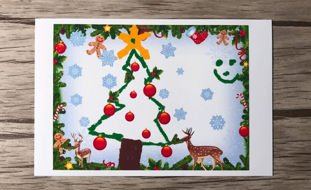 Der zweite Ausdruck ist eine Weihnachtskarte, die meine Kinder gestaltet haben. Auch hier sieht es von den Farben her gut aus. Die Auflösung ist ebenfalls mehr als ausreichend hoch.