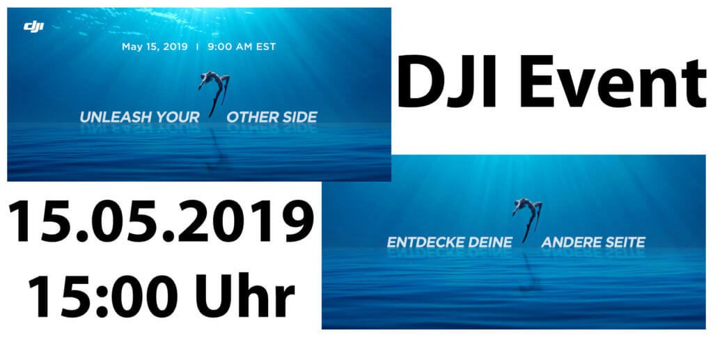 Das DJI Event unter dem Motto Unleash Your Other Side (oder: Entdecke deine andere Seite) ist für Mittwoch, den 15. Mai 2019, geplant. Uns erwartet offensichtlich eine Unterwasser-Drohne, eine wasserdichte Action Cam oder ein anderes Produkt für den Einsatz im Wasser.