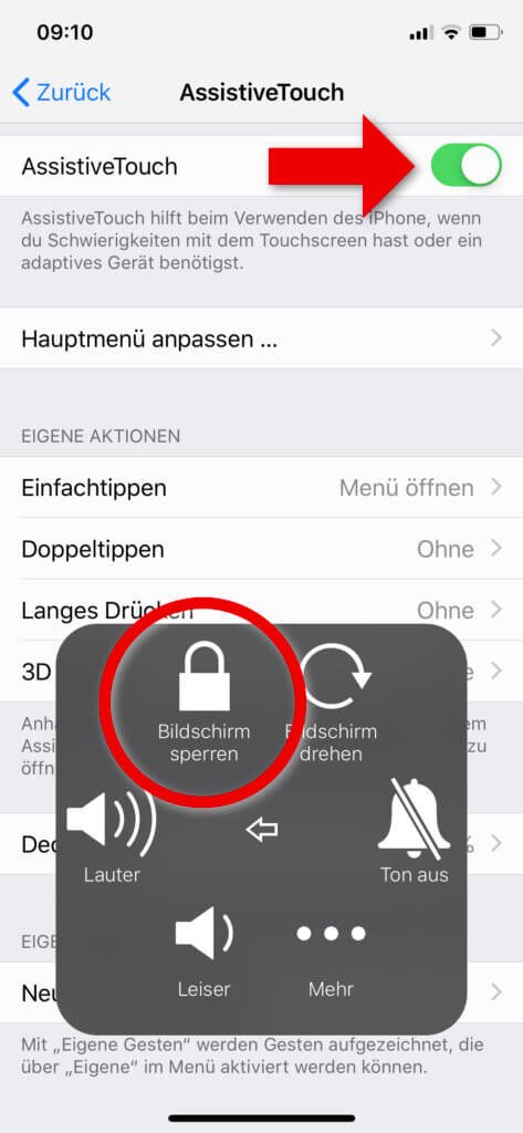 Über iOS AssistiveTouch könnt ihr einen Home Button auf dem Display anzeigen lassen, der verschiedene Funktionen wie das Herunterfahren des Telefons ermöglicht – ganz ohne physische Knöpfe.