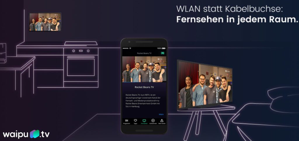 Waipu TV mit Fernseh-, Streamer- und weiteren Multimedia-Angeboten und Sonderfunktionen gibt es jetzt auch für Apple TV. Bild: waipu.tv