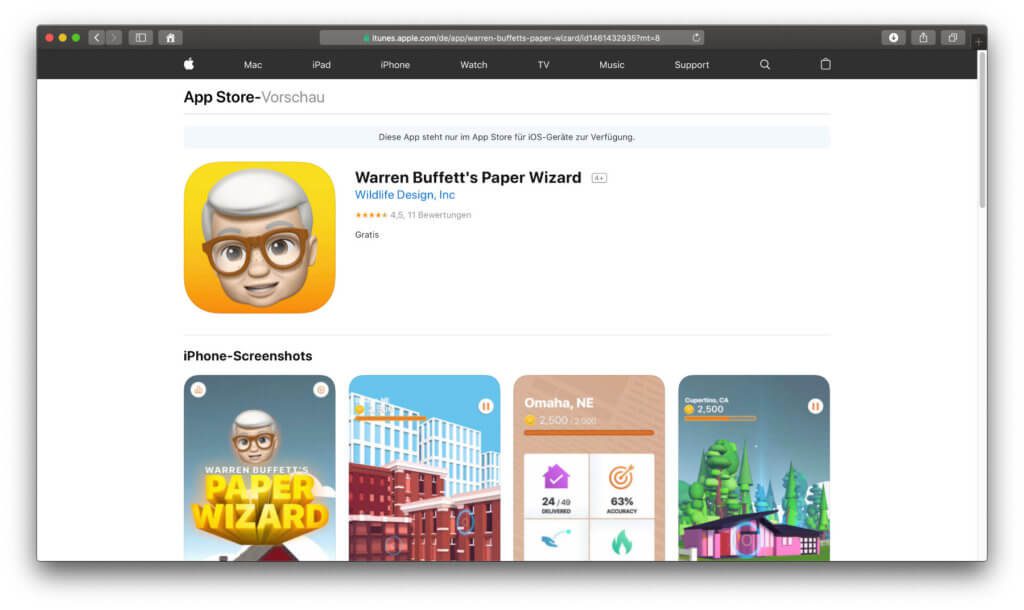Die Spiele-App Warren Buffett’s Paper Wizard von Apple war kein Witz – der Download für iOS-Geräte ist seit kurzem gratis möglich!
