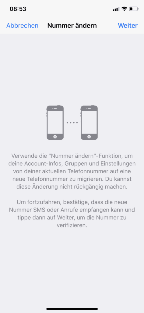 WhatsApp Telefonnummer wechseln – so startet ihr unter iOS (Screenshot unter iOS 12 auf dem iPhone X).