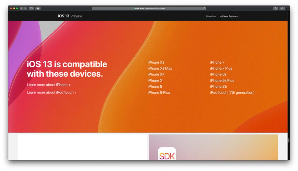 Welches Apple iPhone das neue iOS 13 bekommt, das seht ihr unter anderem auf der offiziellen Preview-Seite des Systems.