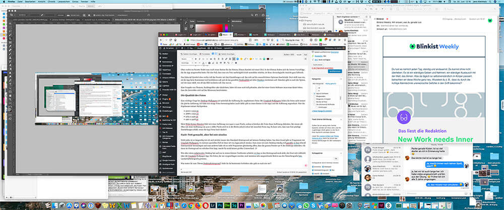 Mein Desktop… da hilft auch keine App, die hübsche Desktop-Hintergrundbilder auswählt. Die würde ich sowieso nur sehen, wenn der Mac mal neustartet. 