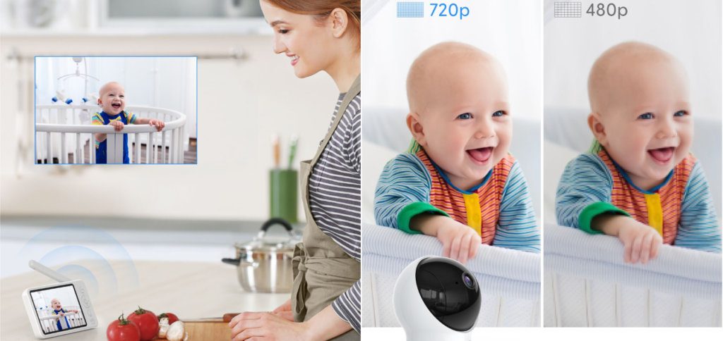 Die 720p HD-Kamera des Babyfons liefert ein klares Bild auf das 5 Zoll LCD-Display des Kontrollgeräts. Darüber kann auch mit dem Baby gesprochen und der Kameraschwenk ausgeführt werden.