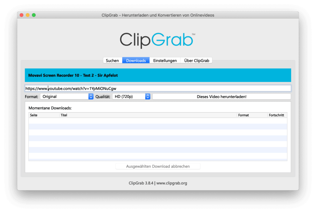 Die ClipGrab Mac App lässt euch YouTube Videos gratis herunterladen. Der Download ist in Original-Qualität und mit eigenen Vorgaben möglich.