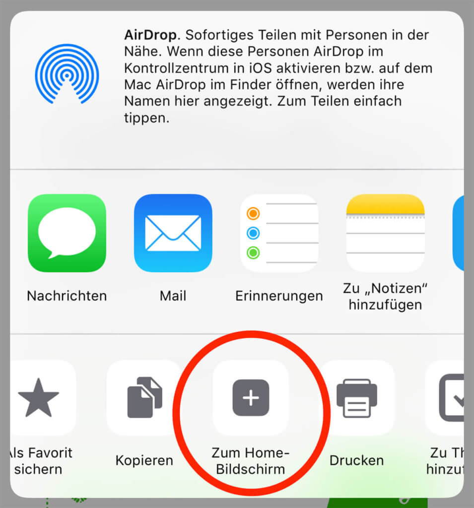Im Share-Sheet findet man den Button "Zum Home-Bildschirm hinzufügen". Damit läßt sich ein Shortcut erstellen, der eine Webseite in Safari öffnet.