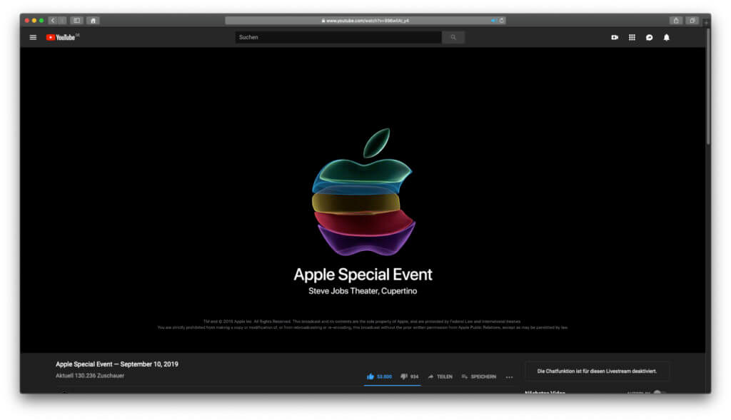 Als YouTube-Stream versammelte das Apple Special Event zeitweise über 1,8 Millionen Zuschauer/innen online.