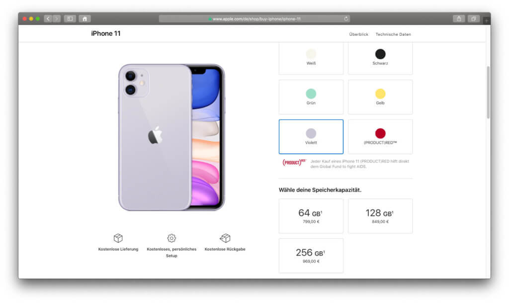 Der Apple iPhone 11 Preis richtet sich, wie immer, nach dem gewählten internen Speicher.