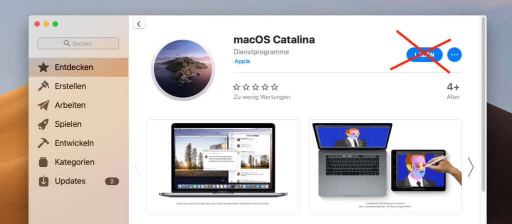 Es gibt macOS Catalina zwar auch im App Store, aber diesen Weg sollte man nicht wählen, wenn man den Installer sichern möchte.