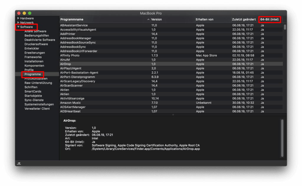 Alte 32-Bit-Apps funktionieren unter macOS 10.15 Catalina nicht. So findet ihr heraus, welche eurer Programme eine 64-Bit-Architektur haben.