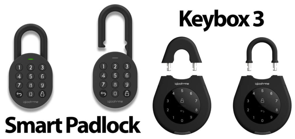 Das igloohome Smart Padlock ist ein Vorhängeschloss mit Zahlenfeld. Auch die Keybox 3, ein Schlüsselsafe für den Außeneinsatz, kann per PIN geöffnet werden.