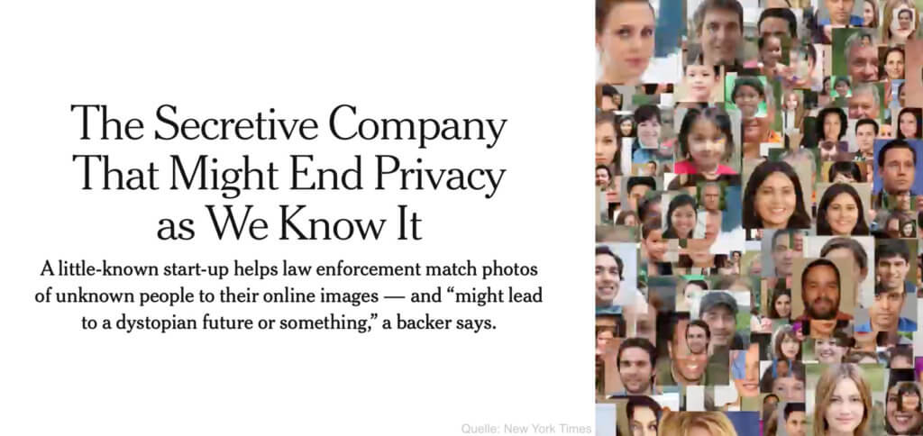 Die New York Times hat über die ClearView App respektive über das Unternehmen Clearview AI berichtet – und damit die Gefahren der KI-getriebenen Gesichtserkennung klar gemacht. Hier die Infos und Tipps fürs "Anti-Gesicht".