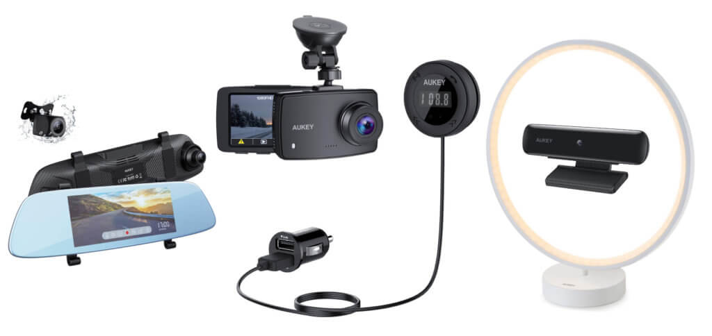 Zwei Dashcams und ein Bluetooth zu FM Transmitter fürs Auto, eine Webcam für Mac und PC sowie eine moderne LED-Lampe gibt es von AUKEY bei Amazon bis zum 24.02.2020 günstiger.