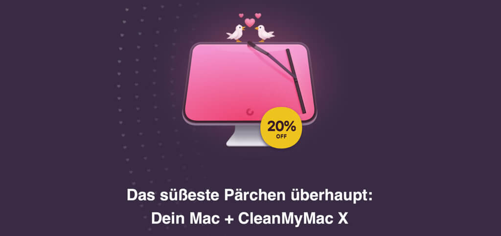 CleanMyMac X mit 20% Rabatt zum Valentinstag. Mac-App zur Beschleunigung und Bereinigung des Systems bis 18.02.2020 günstiger kaufen! Oder andere Valentinstagsgeschenke, die ihr im letzten Absatz verlinkt findet ;)