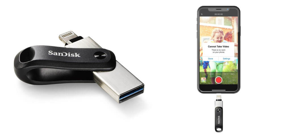 Der SanDisk iXpand Go ist ein USB-Stick mit Lightning-Stecker als externer Speicher für Apple iPhone, iPad und iPod touch. Mehr Speicherplatz für Fotos und Videos, auch auf "kleinen" Smartphone-Modellen von Apple.