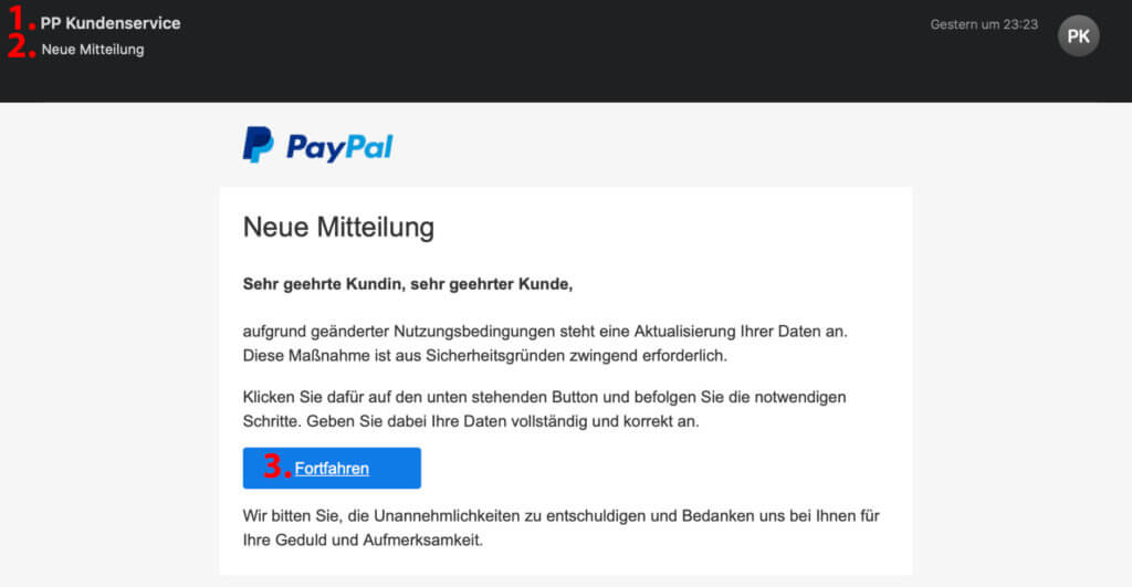 PayPal hat letztens eine Mail zu den aktualisierten AGB verschickt – Betrüger schicken nun diese Phishing-Mail herum, die darauf aufbaut. Klickt den Link nicht an und gebt eure Daten nicht preis! Hier erfahrt ihr, wie ihr diese und ähnliche Mails als Betrug entlarvt!