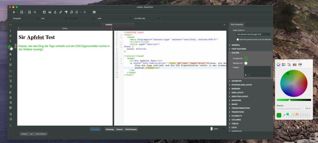BlueGriffon ist genau das, was ich gesucht habe: Man kann eine Zwei-Fenster-Ansicht wählen oder im Source Code Fenster arbeiten. Auch der WYSIWYG-Modus ist eine Möglichkeit, die man beim Editieren wählen kann.