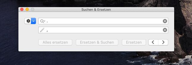 Numbers am Mac bietet leider keine Option, die Search-Replace-Funktion einzugrenzen.