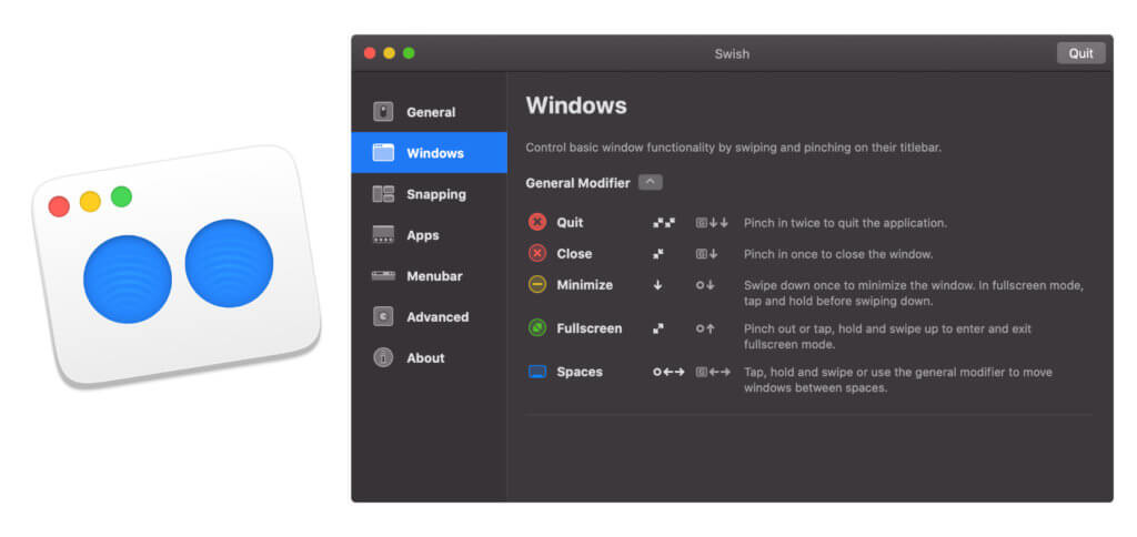 Mit dem Mac Fenster-Manager Swish könnt ihr per Trackpad-Gesten Programmfenster anordnen, maximieren, minimieren und auf verschiedenen Monitoren verwalten. Bilderquelle: highlyopinionated.co