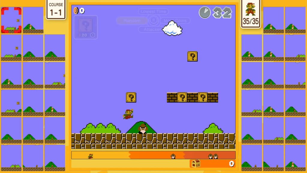 Mit Super Mario Bros. 35 wird das durch Tetris 99 erprobte Battle-System klassischer Videospiele neu genutzt. Wollt ihr im Spieleklassiker von 1985 gegen 34 andere Spieler/innen antreten? Hier habt ihr die Chance dazu! (Bildquelle: Nintendo.com)