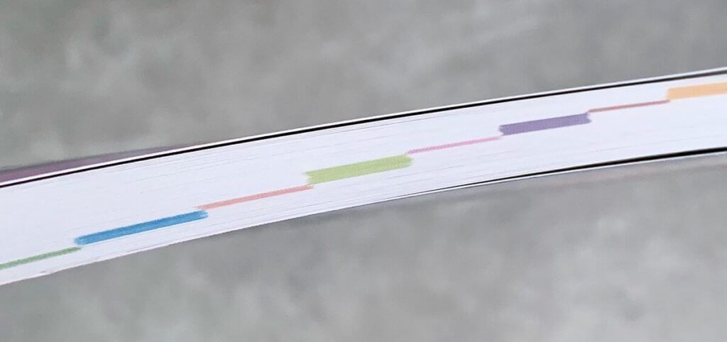 Die Farbmarkierungen auf dem Buchschnitt helfen beim schnellen Finden des passenden Kapitels.