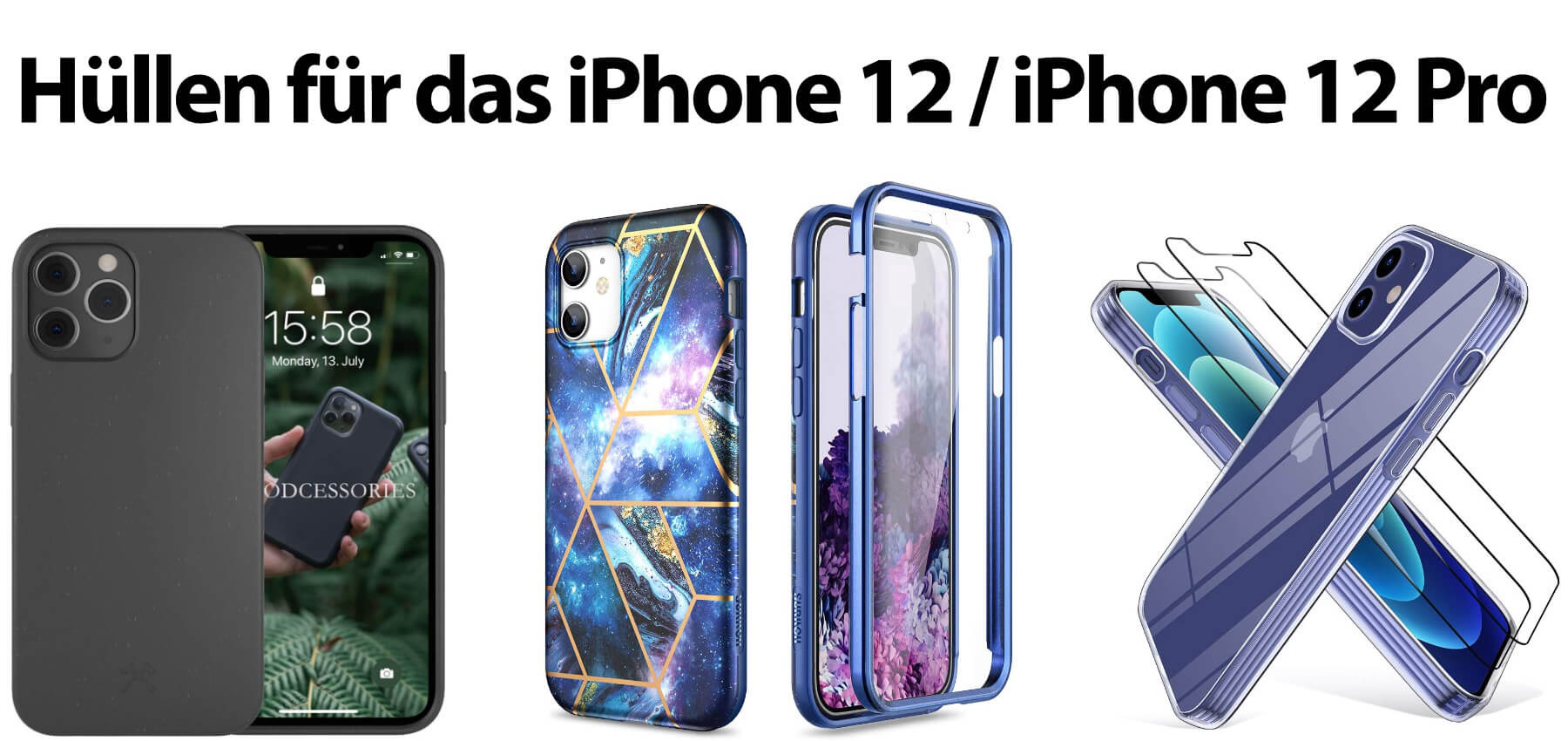 Hier findet ihr verschiedene iPhone 12 Hüllen und das passende iPhone 12 Pro Case. Transparente und bunte Handyhüllen für das Apple-Smartphone aus 2020.