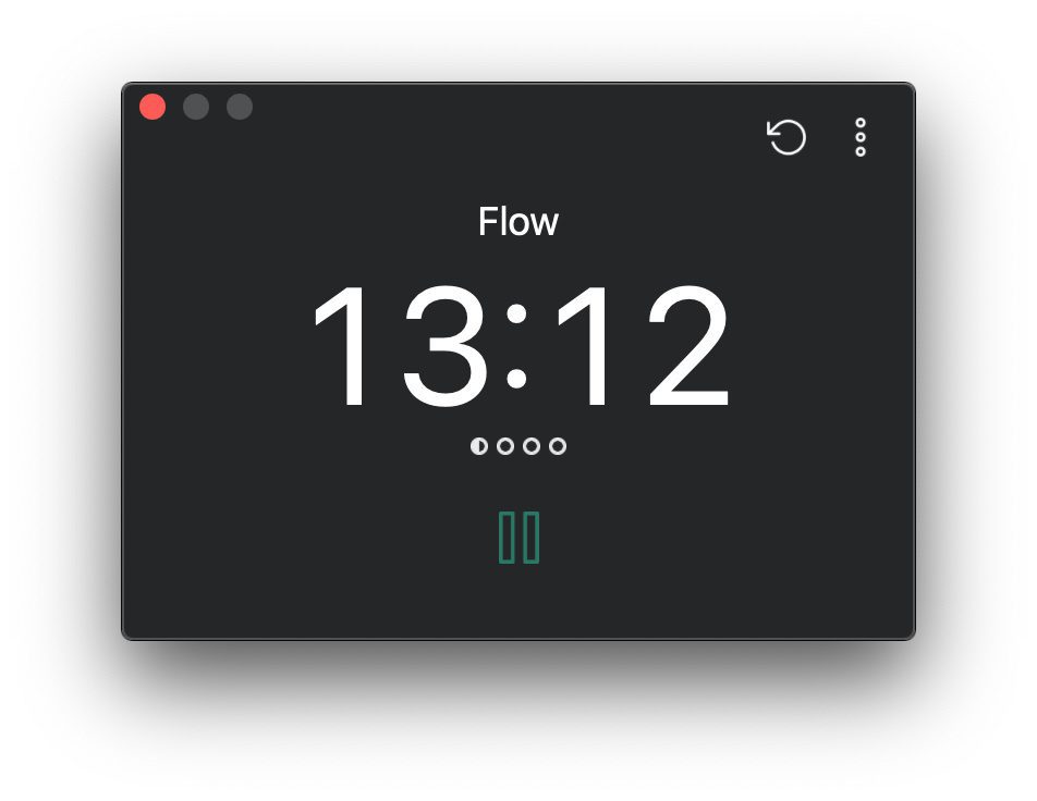 Der Flow Pomodoro-Timer kommt als minimalistisch designte Mac App daher, die genau das macht, was sie soll: die Zeit herunter zählen und Pausen forcieren.