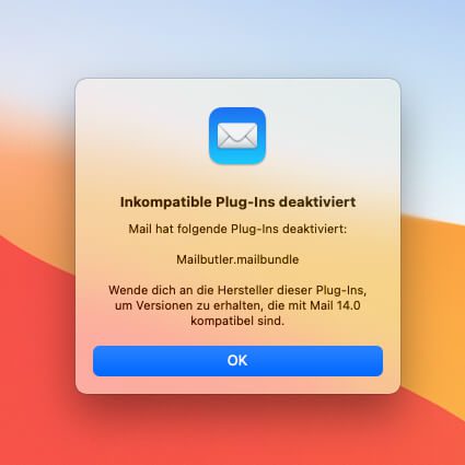 Apple Mail deaktiviert das Mailbutler Plugin