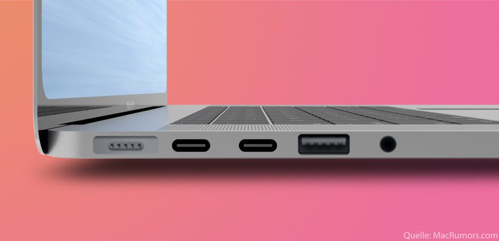 Gerüchte rund ums MacBook Pro 2021: Schmalere Display-Ränder, mehr Anschlüsse, MagSafe, keine Touch Bar und mehr Leistung unter der Haube. Bildquelle: MacRumors.com