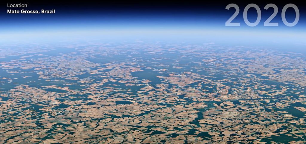 Google Earth mit 4D-Funktion: Das neue Timelapse Feature zeigt mit Satellitenaufnahmen u. a. Abholzung, Städte-Wachstum, Abschmelzen von Eisflächen und mehr auf.