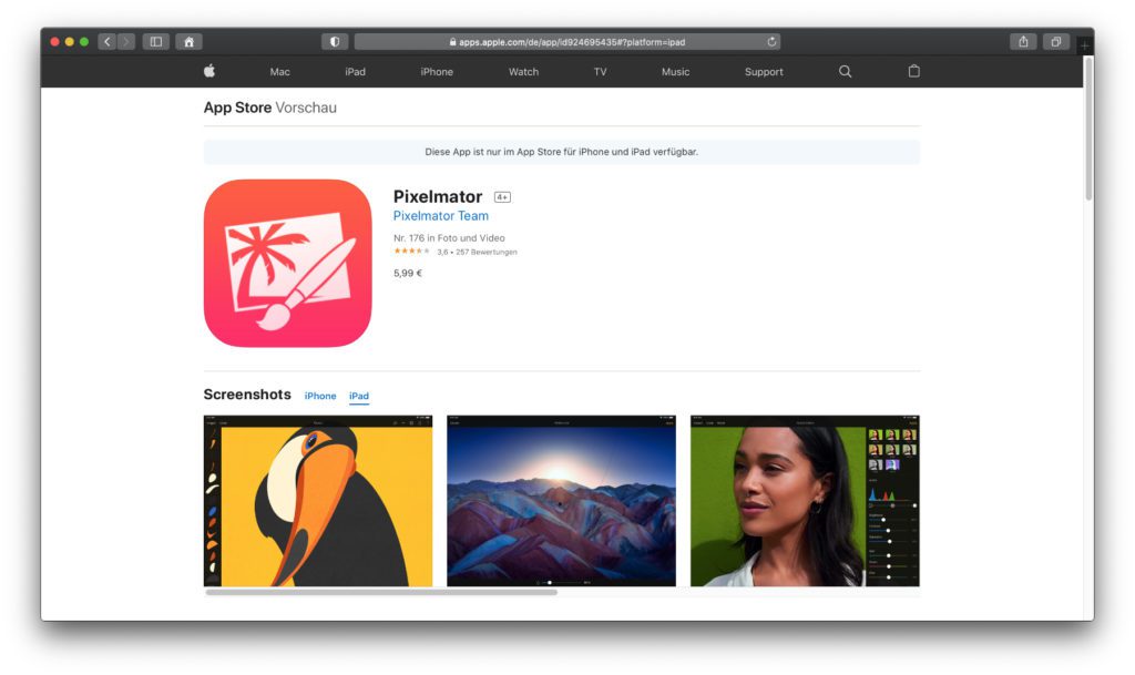 Pixelmator – Am Apple Mac vor allem für die Fotobearbeitung genutzt, könnt ihr am iPad (Pro) auch Skizzen und Zeichnungen erstellen.