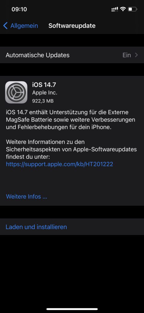 Auch auf dem Apple iPhone gibt es ein Systemupdate. Dieses bringt das mobile Betriebssystem iOS auf die Version 14.7. Auch hier solltet ihr euch die nötige Zeit nehmen, um das Update zeitnah zu installieren.