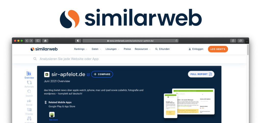 SimilarWeb ist eine Suchmaschine für Website- und App-Daten. Traffic, Interaktionen, Verlinkungen, ähnliche Seiten und weitere Informationen könnt ihr damit auslesen – sogar kostenlos und ohne Anmeldung.