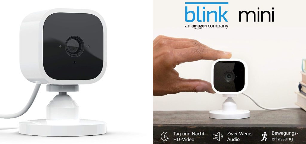 Die Blink Mini ist eine kleine Überwachungskamera mit 1080p Full HD Auflösung. Sie liefert Tag und Nacht HD-Videos auf das Smartphone oder das Echo-Gerät mit Display. Die Kommunikation nachhause ist dank Zwei-Wege-Audio möglich. Ihr könnt euch Benachrichtigungen aufs Smartphone schicken lassen, wenn eine Bewegung festgestellt wird.