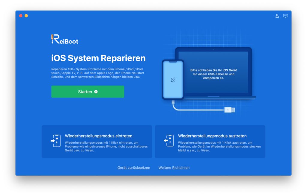 Tenorshare ReiBoot bietet als App für den Apple Mac verschiedene Möglichkeiten, um Probleme am angeschlossenen iPhone, iPad, iPod Touch oder Apple TV zu lösen. Hier findet ihr Details zu den einzelnen Funktionen.